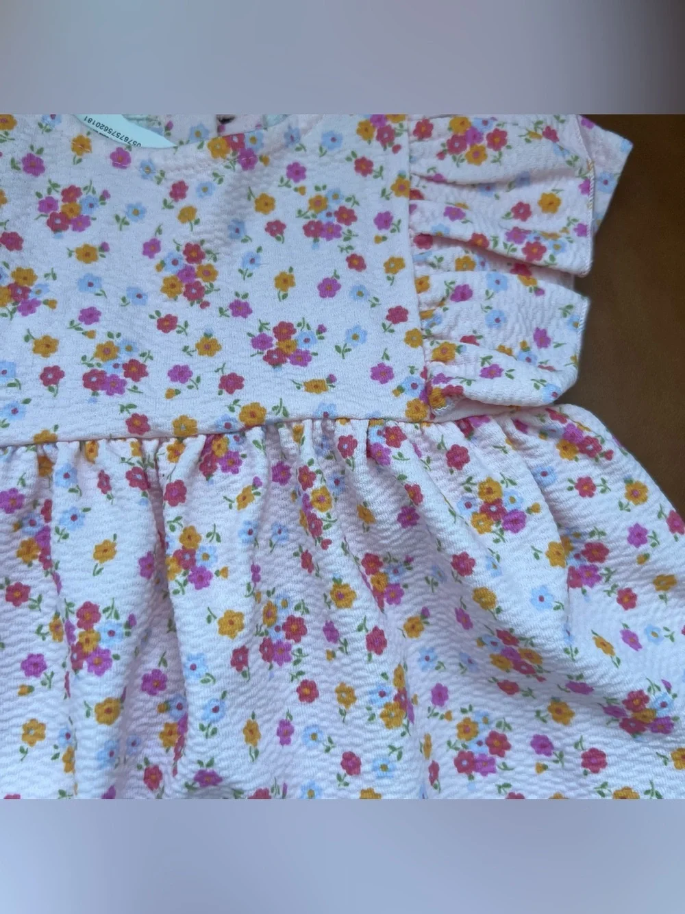 Zara Kids Baby Girl Pink Ditsy floral print texture dress Flutter Sleeve 12-18M